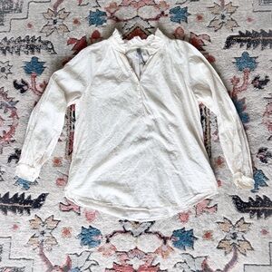 Raquel Allegra Swiss Dot Ruffle Collar Top